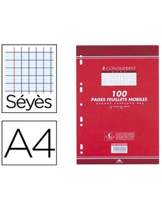 Feuillet mobile conquérant sept a4 210x297mm 200 pages 90g séyès perforé coloris blanc.
