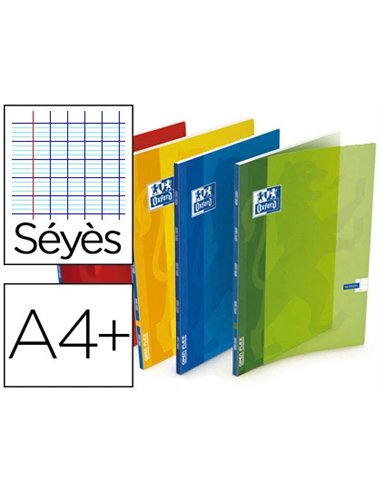 Cahier piqué oxford openflex couverture polypropylène transparente rainurée a4+ 24x32cm 96 pages séyès page de garde.