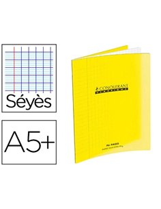 Cahier piqué conquérant classique couverture polypropylène rigide transparente a5+ 17x22cm 96 pages 90g séyès jaune.