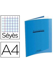 Cahier piqué conquérant classique couverture polypropylène rigide transparente a4 21x29,7cm 96 pages 90g séyès bleu.