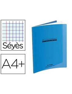 Cahier piqué conquérant classique couverture polypropylène rigide transparente a4+ 24x32cm 96 pages 90g séyès bleu.