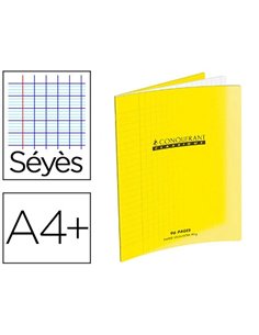Cahier piqué conquérant classique couverture polypropylène rigide transparente a4+ 24x32cm 96 pages 90g séyès jaune.