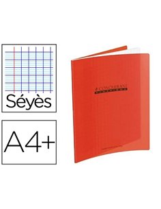 Cahier piqué conquérant classique couverture polypropylène rigide transparente a4+ 24x32cm 96 pages 90g séyès rouge.