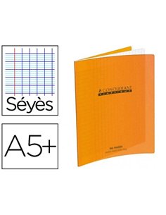 Cahier piqué conquérant classique couverture polypropylène rigide transparente a5+ 17x22cm 96 pages 90g séyès orange.