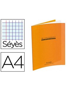 Cahier piqué conquérant classique couverture polypropylène rigide transparente a4 21x29,7cm 96 pages 90g séyès orange.