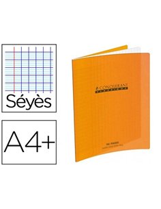 Cahier piqué conquérant classique couverture polypropylène rigide transparente a4+ 24x32cm 96 pages 90g séyès orange.