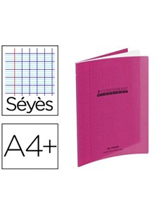 Cahier piqué conquérant classique couverture polypropylène rigide transparente a4+ 24x32cm 96 pages 90g séyès violet.