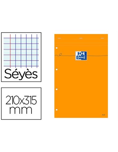 Bloc oxford orange a4 papier optik paper extra-blanc 80g couverture carte enduite 21x31,5cm 80 feuilles perforées séyès.