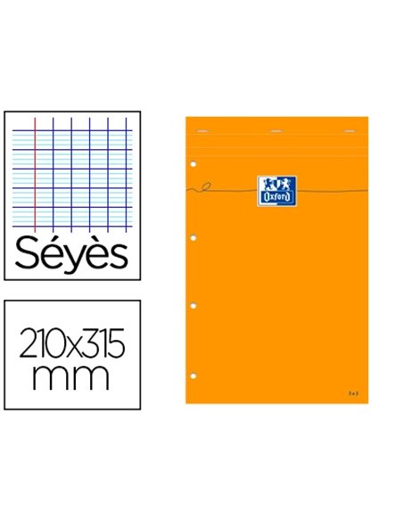 Bloc oxford orange a4 papier optik paper extra-blanc 80g couverture carte enduite 21x31,5cm 80 feuilles perforées séyès.