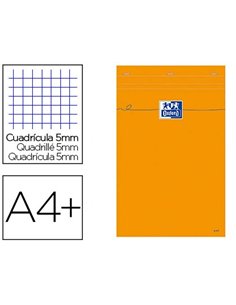 Bloc bureau oxford a4+ papier vélin surfin agrafé en tête couverture enveloppante 210x320mm 80f 80g 5x5mm coloris orange.