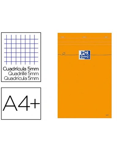 Bloc bureau oxford a4+ papier vélin surfin agrafé en tête couverture enveloppante 210x320mm 80f 80g 5x5mm coloris orange.
