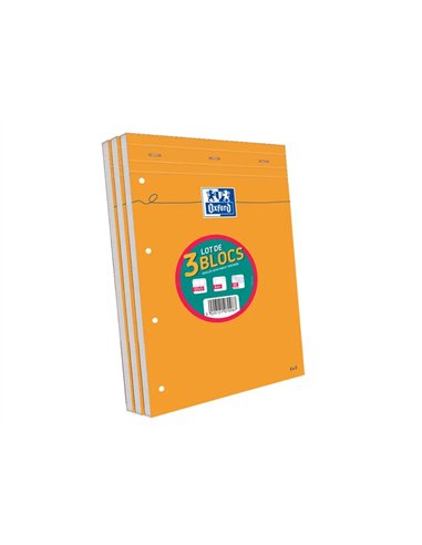 Bloc agrafé oxford perforé 21x31.5cm 160p q5x5 lot 2+1 blocs.