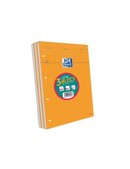 Bloc agrafé oxford perforé 21x31.5cm 160p q5x5 lot 2+1 blocs.