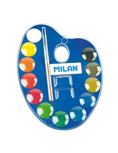 Palette Milan 053412 de 12 aquarelles Ø 25 mm + Pinceau Série 101 - Miscible - Couleurs assorties