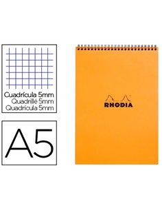 Bloc rhodia classic orange a5 14.8x21cm couverture carte enduite reliure intégrale 80f 80g 5x5mm microperforé.