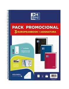 Oxford Europeanbook 1 Classic Pack de 3 cahiers à spirales format A4+ quadrillé 5x5 mm - 80 feuilles 90 g - Couverture extra rig