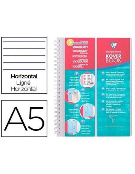 Carnet vocabulaire clairefontaine kover book reliure intégrale couverture pp 2 rabats a5 14,8x21cm 100 pages 90g ligné.