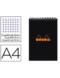 Bloc rhodia classic black a4 21x29.7cm couverture carte enduite reliure intégrale 80f 80g 5x5mm microperforé.