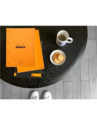 Bloc agrafe rhodia a4+ 21x31,8cm 160 pages 5x5mm microperforees detachables 4 trous lot 3 unites.