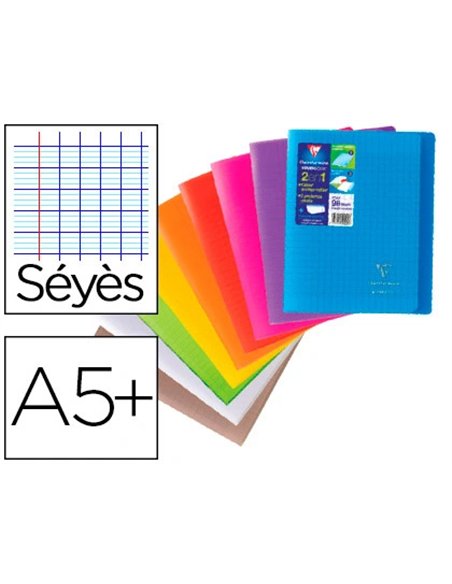 Cahier piqué clairefontaine koverbook couverture protectrice pp transparent 2 rabats a5+ 17x22cm 96 pages 90g séyès.