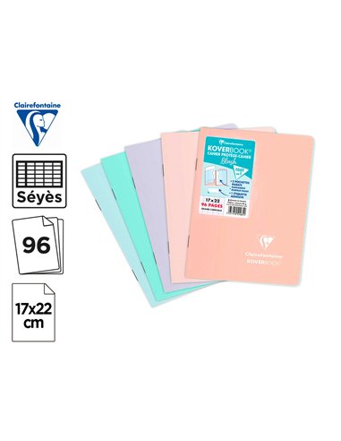 Cahier pique clairefontaine koverbook blush polypropylene 17x22cm 96 pages seyes coloris pastel assortis.