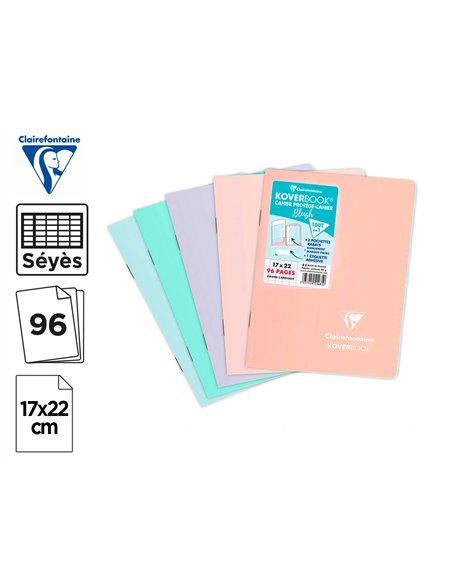 Cahier pique clairefontaine koverbook blush polypropylene 17x22cm 96 pages seyes coloris pastel assortis.