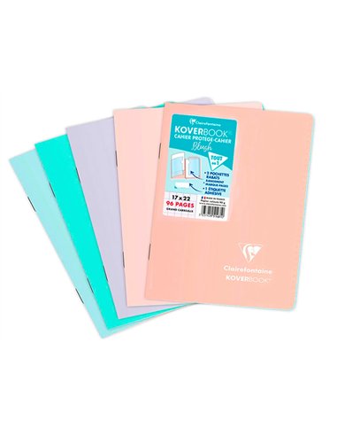 Cahier pique clairefontaine koverbook blush polypropylene 17x22cm 96 pages seyes coloris pastel assortis.
