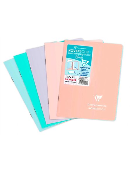 Cahier pique clairefontaine koverbook blush polypropylene 17x22cm 96 pages seyes coloris pastel assortis.