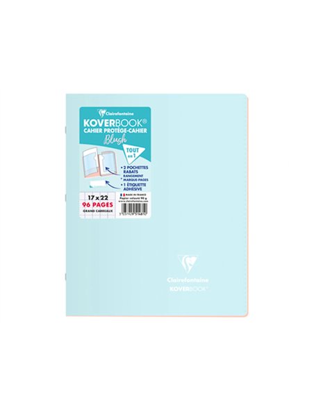 Cahier pique clairefontaine koverbook blush polypropylene 17x22cm 96 pages seyes coloris pastel assortis.