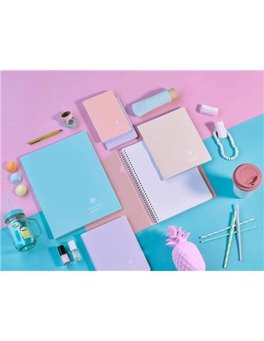 Cahier pique clairefontaine koverbook blush polypropylene 17x22cm 96 pages seyes coloris pastel assortis.