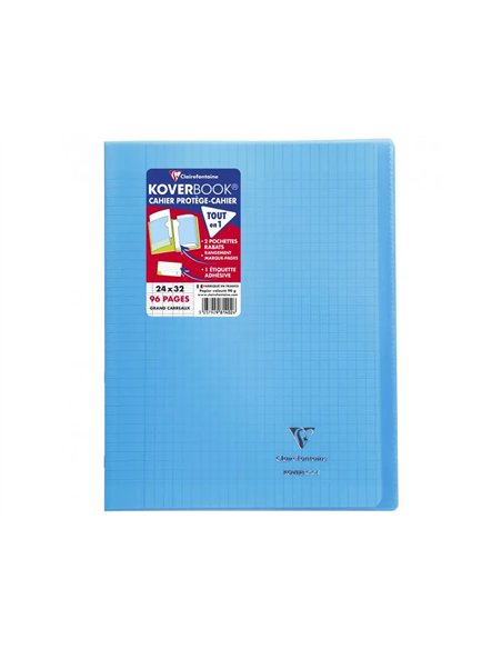 Cahier pique clairefontaine koverbook couverture polypropylene 24x32cm 96 pages 90g seyes coloris bleu.