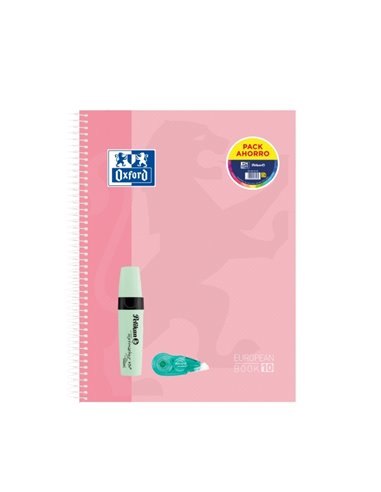 Cahier Oxford Europeanbook 10 Touch A4+ quadrillé 5 x 5 mm, 150 feuilles, marqueur pastel Pelikan Texmarker 490 et correcteur à 