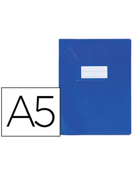 Protège-cahier elba strong line pvc cristal 15/100e sans phtalates coins renforcés a5+ 170x220mm coloris bleu opaque.