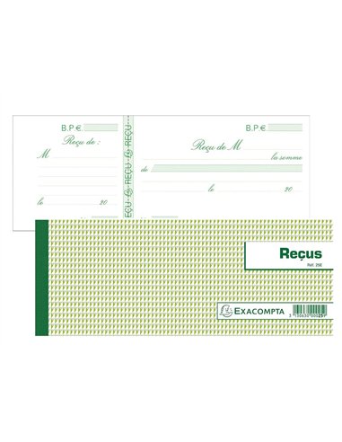Carnet à souche exacompta reçus 165x105mm 50 feuillets prédécoupés 95g papier chèque amagnétique.