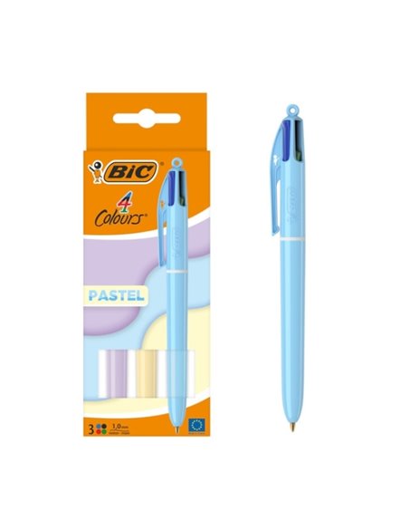 Lot de 3 stylos à bille rétractables Bic 4 couleurs pastel - Pointe moyenne 1,0 mm - Encre à l'huile - Corps pastel - 4 couleurs