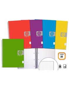 Cahier à spirales doré A4 160 feuilles 60 g/m² quadrillé 5x5 - Feuilles microperforées avec 4 trous et 4 bandes de couleur - Cou
