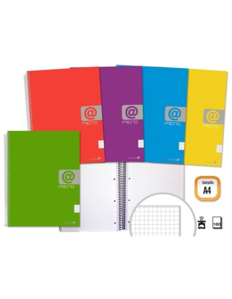 Cahier à spirales doré A4 160 feuilles 60 g/m² quadrillé 5x5 - Feuilles microperforées avec 4 trous et 4 bandes de couleur - Cou