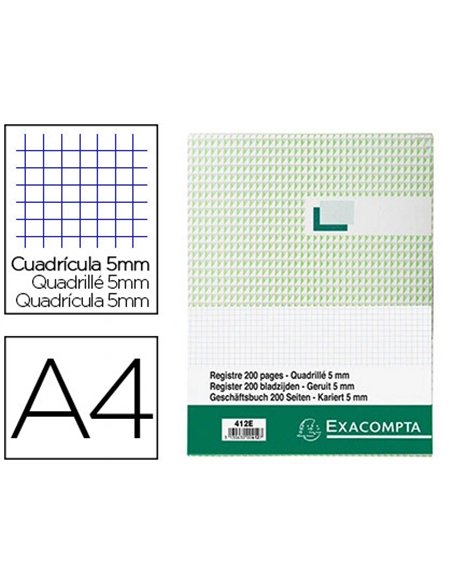 Registre standard exacompta 210x297mm 5x5mm folioté vertical 200 pages.