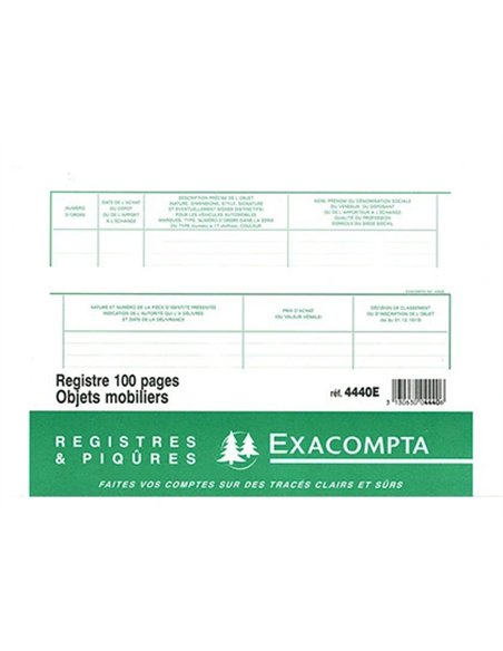 Registre exacompta objets mobiliers ventes magasin 240x320mm 100 pages.