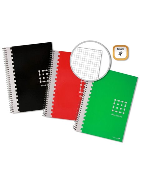 Cahier à spirales doré 4e, 80 feuilles, 60 g/m², quadrillé, marges marquées, couverture extra rigide, couleurs assorties