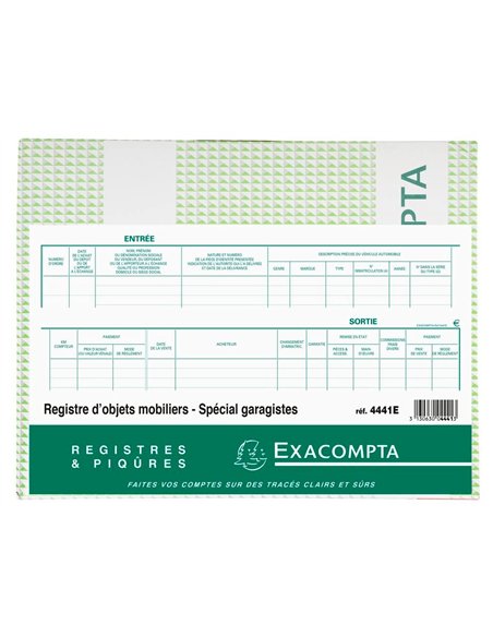 Registre exacompta objets mobiliers spécial garagistes 240x320mm 100 pages.