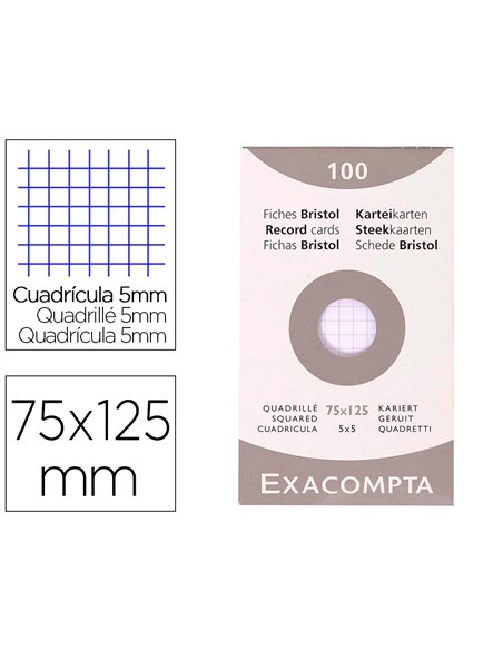 Fiche bristol exacompta quadrillee 5x5 non perforee 75x125mm coloris blanc etui 100 unites.