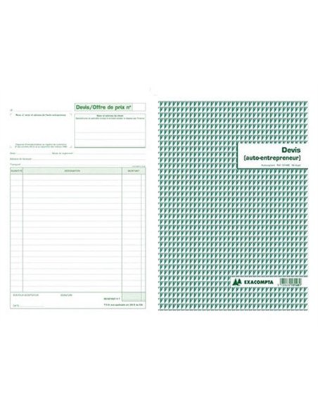 Manifold autocopiant exacompta devis auto-entrepreneur a4 210x297mm foliotage 50 duplis.