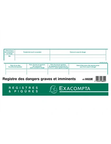 Registre dangers graves et imminents piqué exacompta 240x320mm 20 pages.