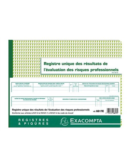 Registre piqué exacompta résultats évaluations risques professionnels 320x240mm 60 pages.
