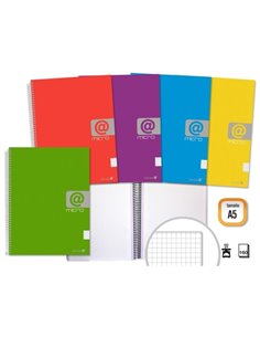 Cahier à spirales A5 doré 160 feuilles 60 g/m² quadrillé - Feuilles microperforées avec 4 trous et 4 bandes de couleur - Couvert