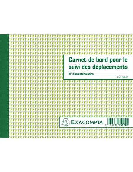 Carnet de bord exacompta suivi des déplacements 64 pages 10 colonnes 496 déplacements.