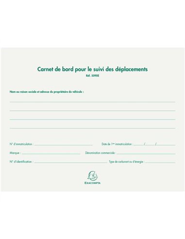 Carnet de bord exacompta suivi des déplacements 64 pages 10 colonnes 496 déplacements.