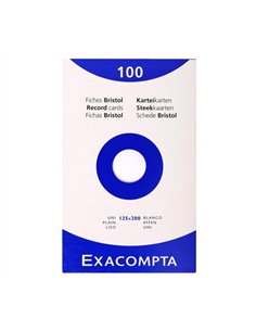 Etui de 100 fiches exacompta bristol blanc uni non perforee 125x200mm.