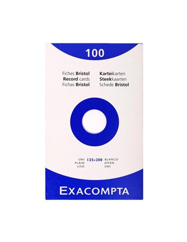 Etui de 100 fiches exacompta bristol blanc uni non perforee 125x200mm.
